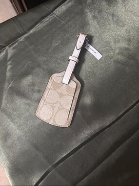 Coach Beige Signature Canvas Luggage Tag with White Strap
